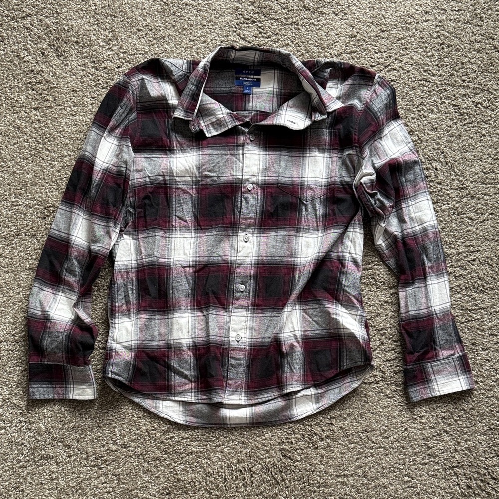 Apt. 9 Maroon and Gray Plaid Shirt